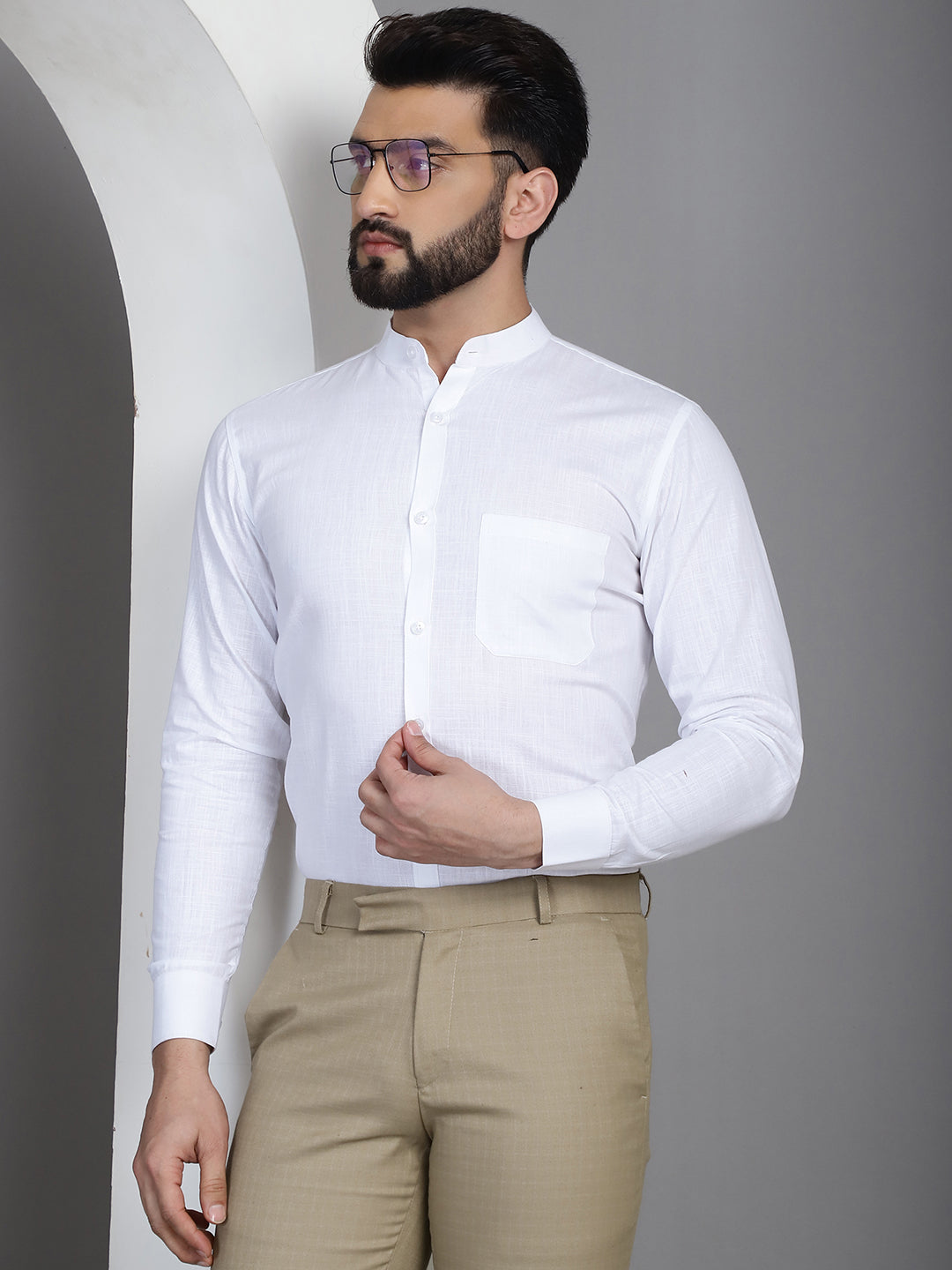 Indian Needle Men's Cotton Solid Formal Shirt - White - Distacart