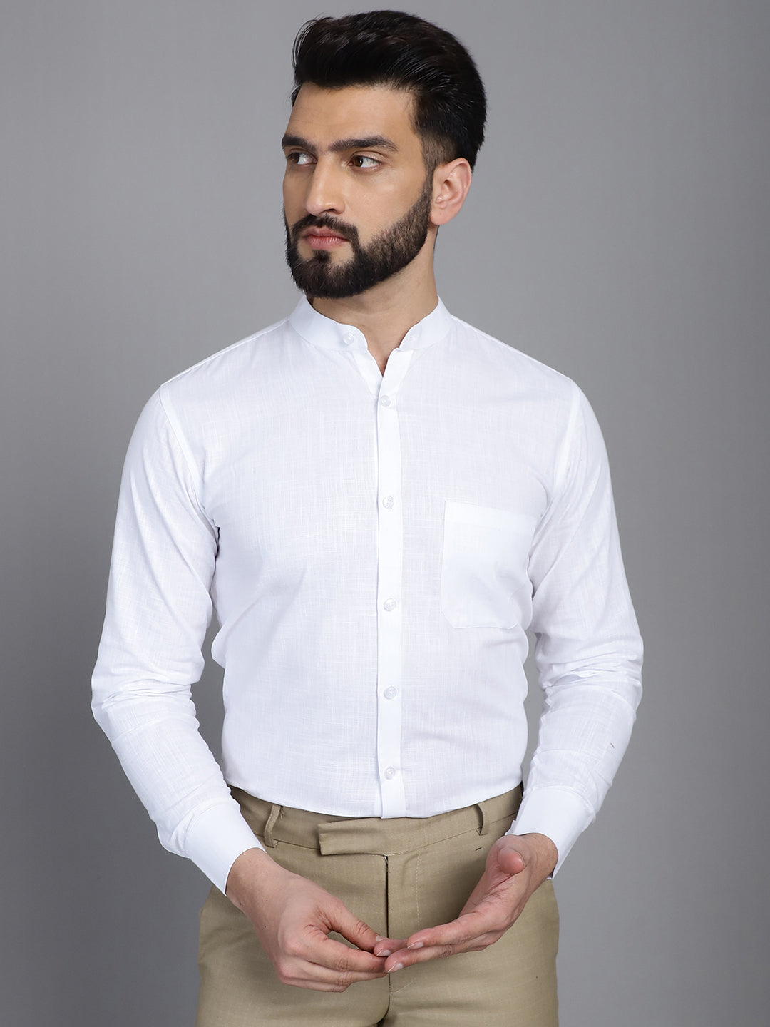Indian Needle Men's Cotton Solid Formal Shirt - White - Distacart