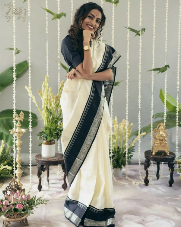 Preksha Creation Banarasi Soft Silk Women White Saree - Distacart
