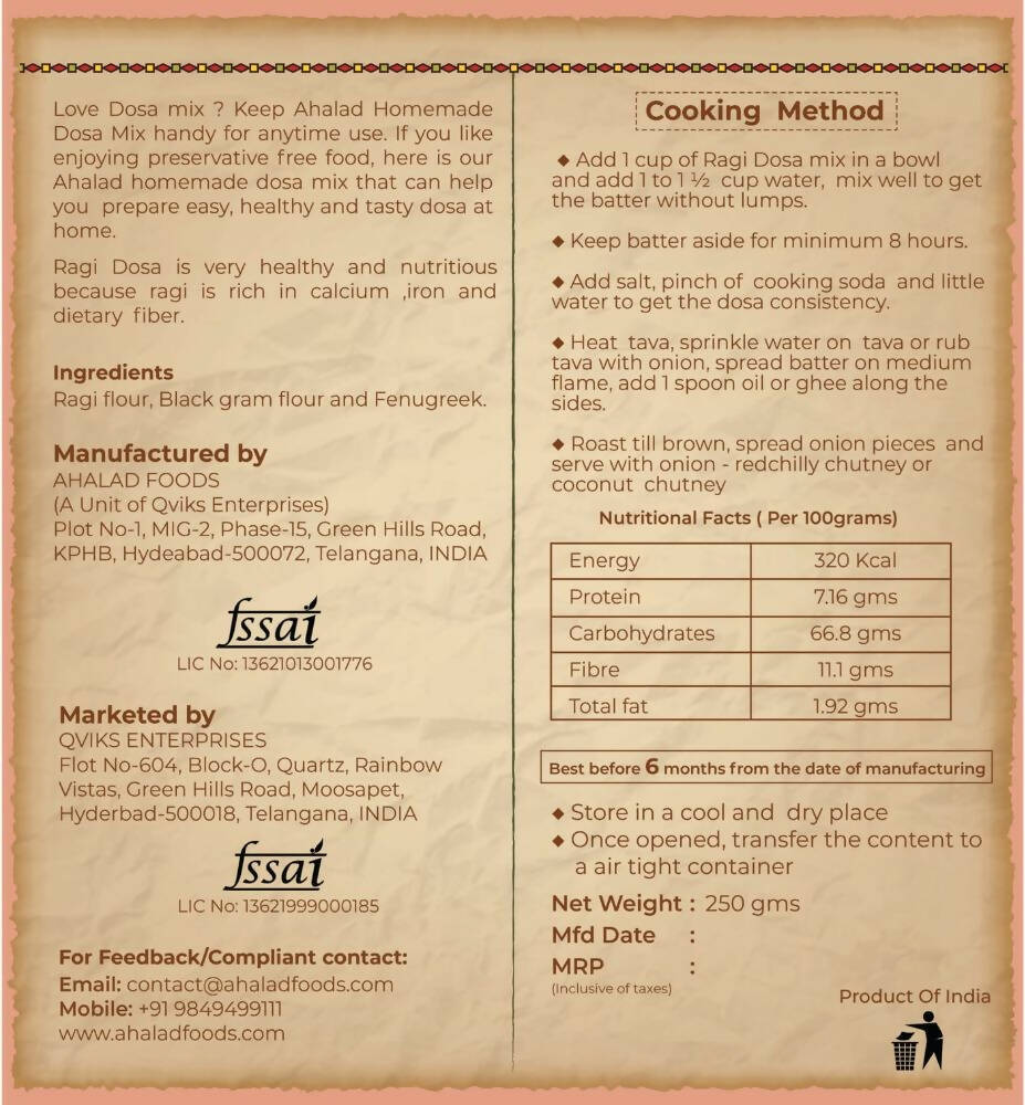 Ahalad Foods Ragi Dosa Mix - Distacart