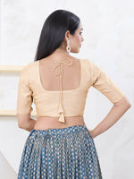 Thumbnail for Joban Fashion Light-Gold Tissue Elbow Sleeveless Front Open Blouse