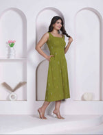 Thumbnail for Miravan Womens Abstract Printed Green ALine Maxi Dress - Dista