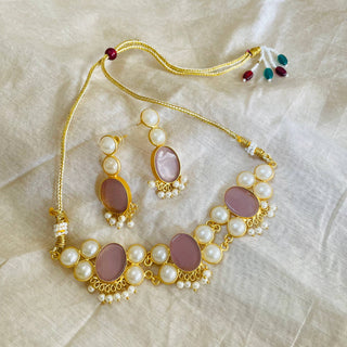 Light Pink Druzzy Stone Necklace Set By House of Ree - Distacart