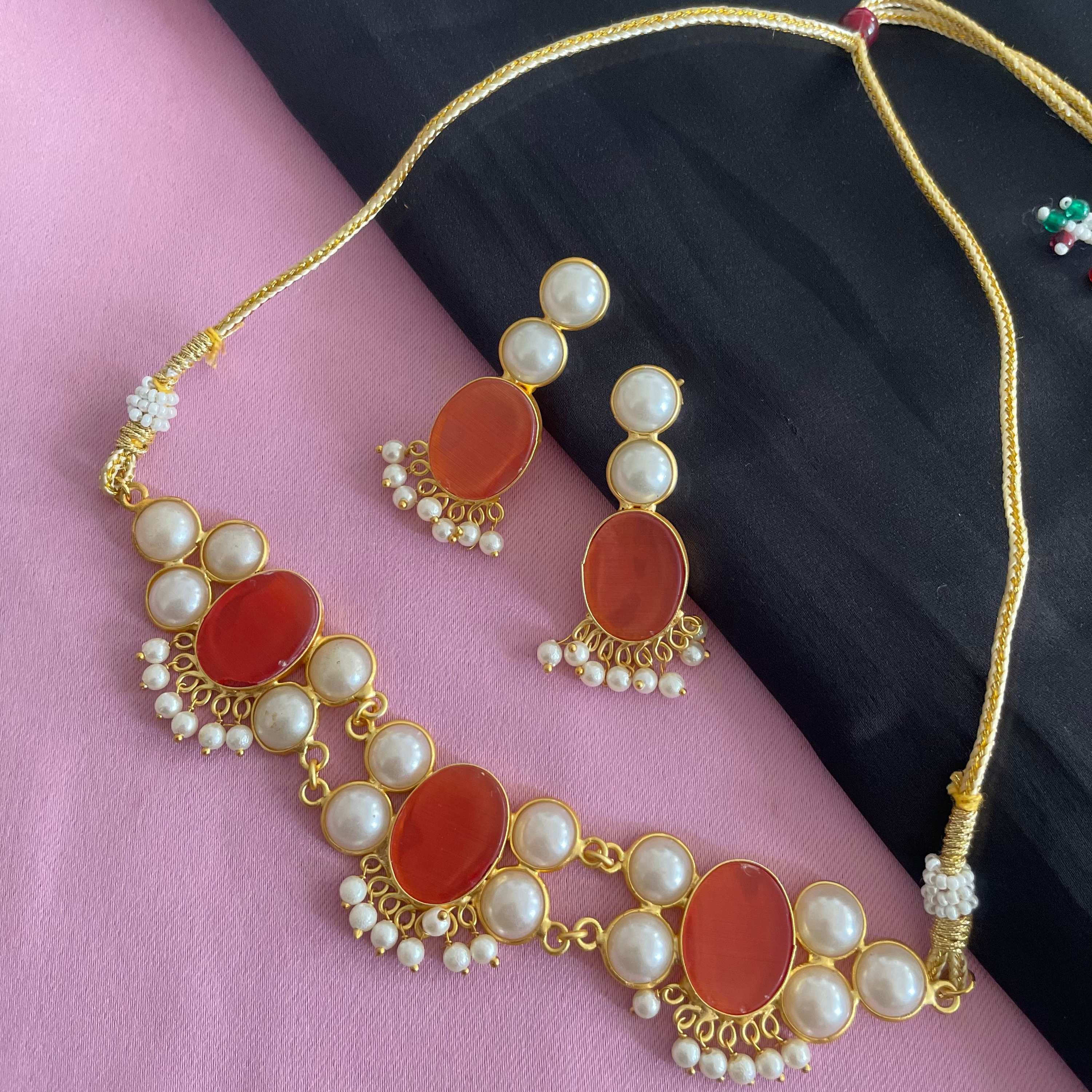 Orange Druzzy Stone Necklace Set By House of Ree - Distacart