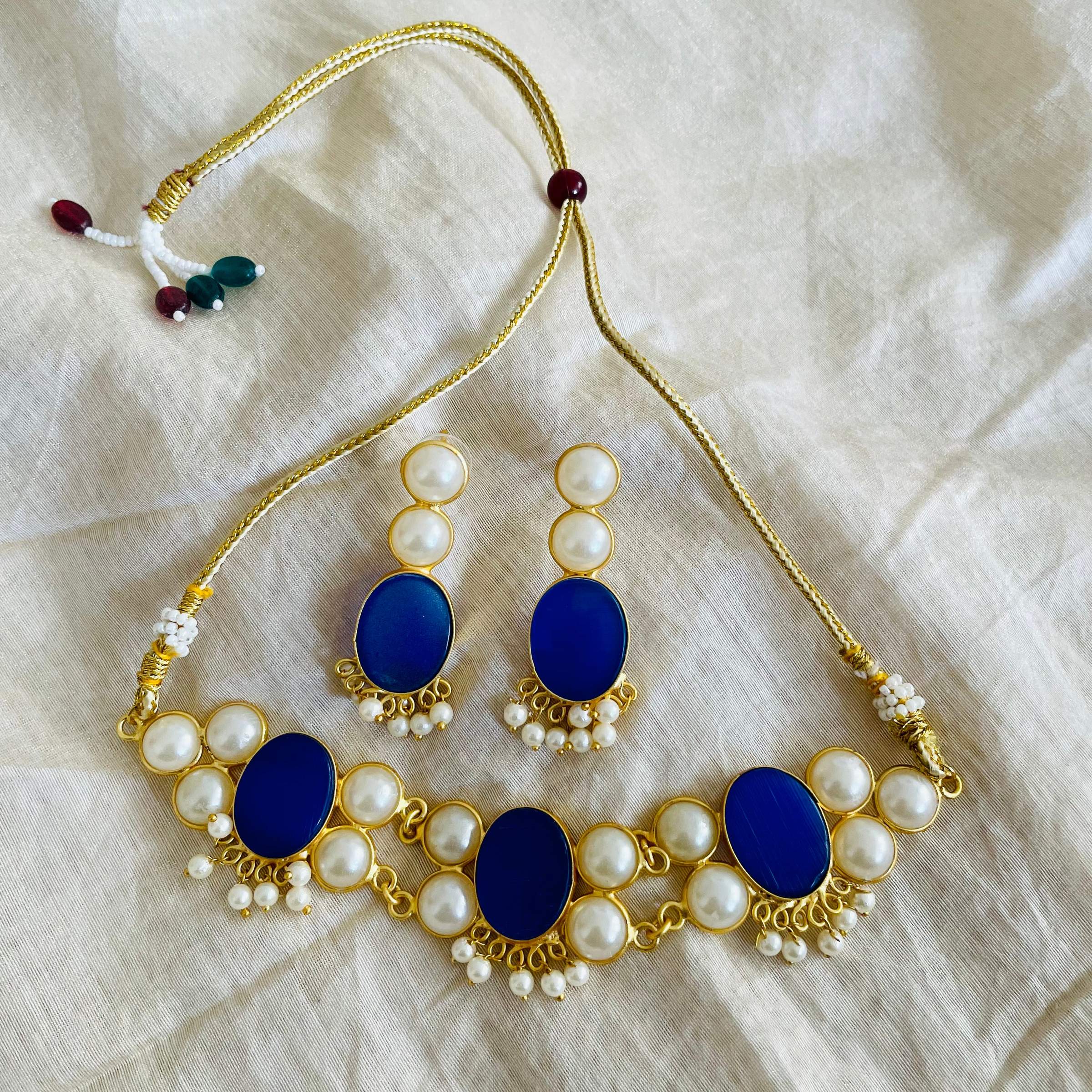 Blue Druzzy Stone Necklace Set By House of Ree - Distacart