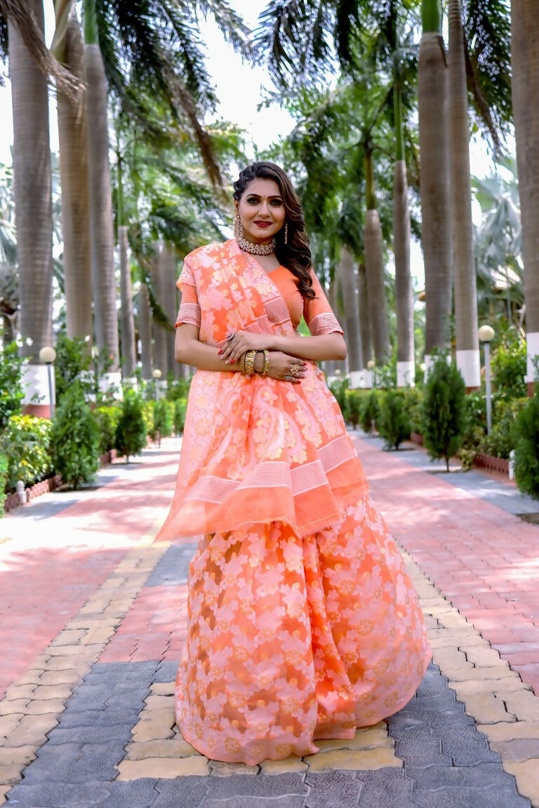 Partywear Designer Orange Jamdani contton Fancy Saree - Starwalk - Distacart