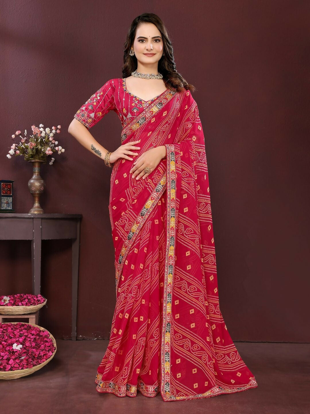 Ai Fashion Magenta Georgette Digital Print Party Wear Saree