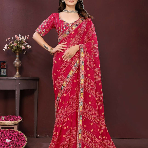 Ai Fashion Magenta Georgette Digital Print Party Wear Saree - Distacart