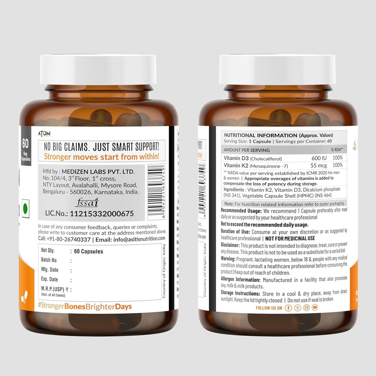 As-It-Is Atom Vitamin D3 & K2 (Mk-7) Veg Capsules