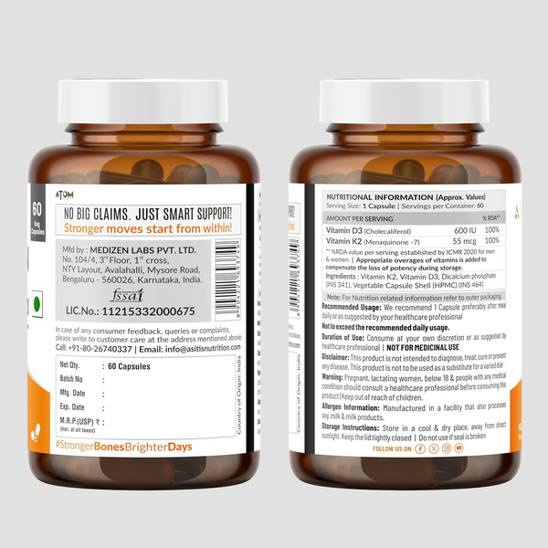 As-It-Is Atom Vitamin D3 & K2 (Mk-7) Veg Capsules