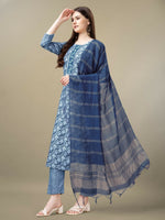 Thumbnail for Jyoti Fashion Women's Light Blue Rayon Embroidery & Sequence work Kurta with Trouser & Dupatta - Distacart