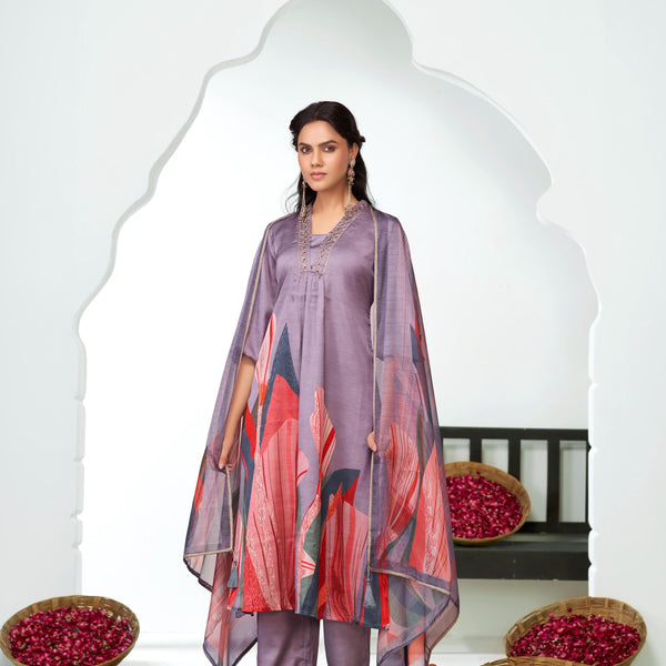 BulBul Shama Purples Silk Kurta Set with Dupatta