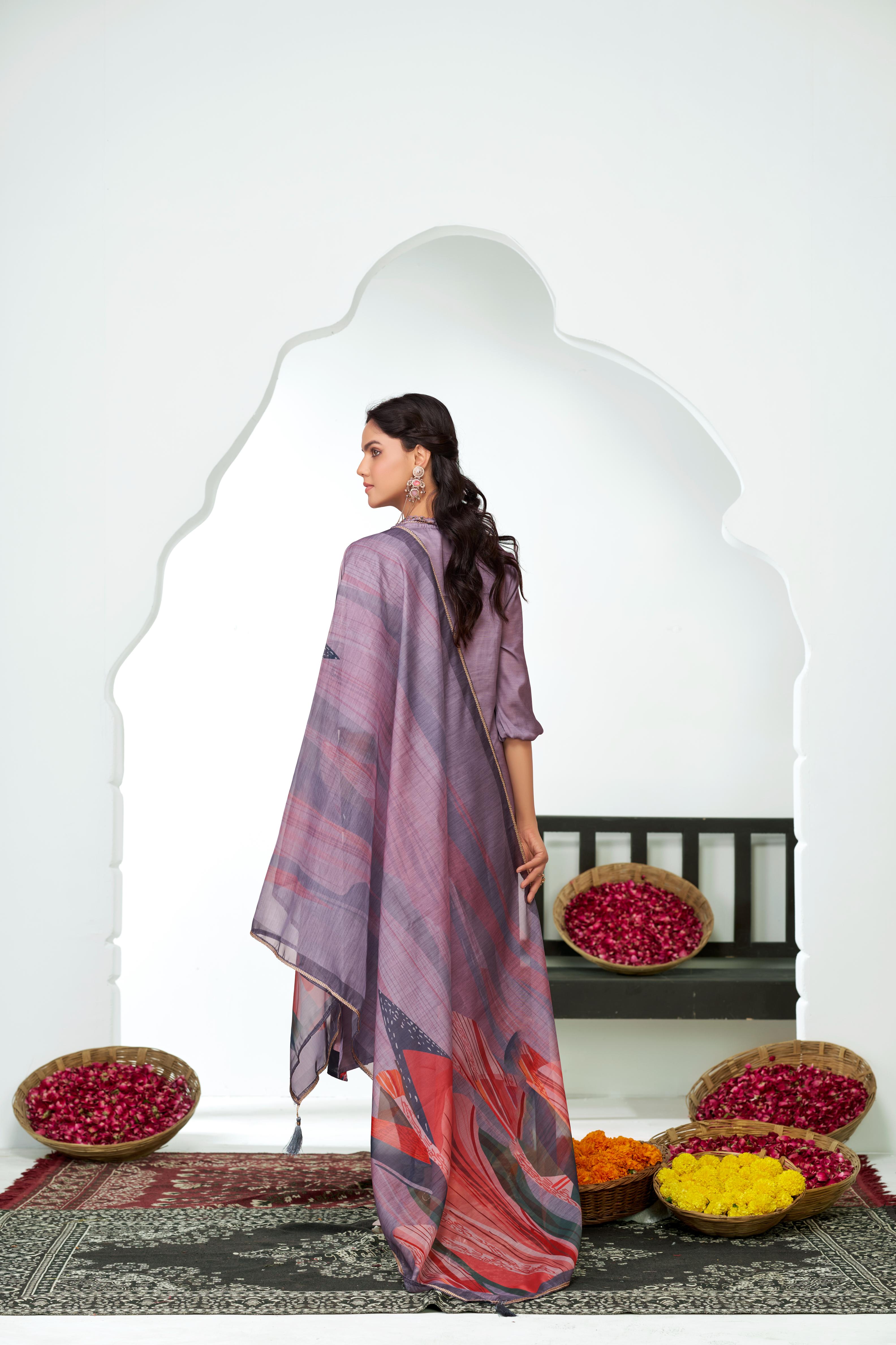 BulBul Shama Purples Silk Kurta Set with Dupatta