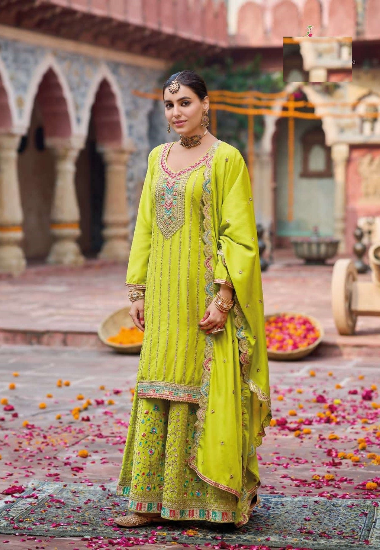 Aarshi Fashions Parrot Green Palazzo Wedding Suit