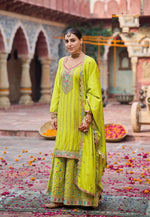 Thumbnail for Aarshi Fashions Parrot Green Palazzo Wedding Suit