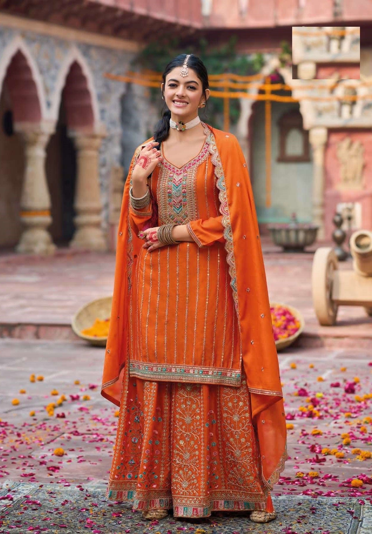 Aarshi Fashions Orange Palazzo Wedding Suit