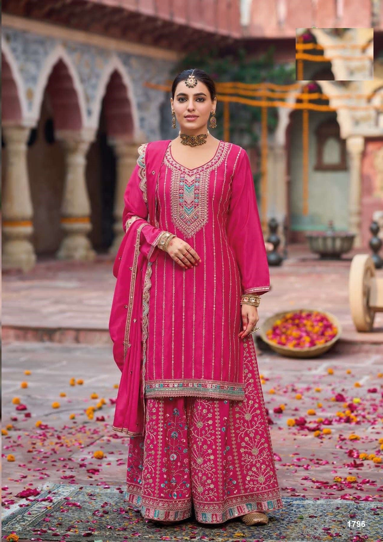 Aarshi Fashions Dark Pink Palazzo Wedding Suit