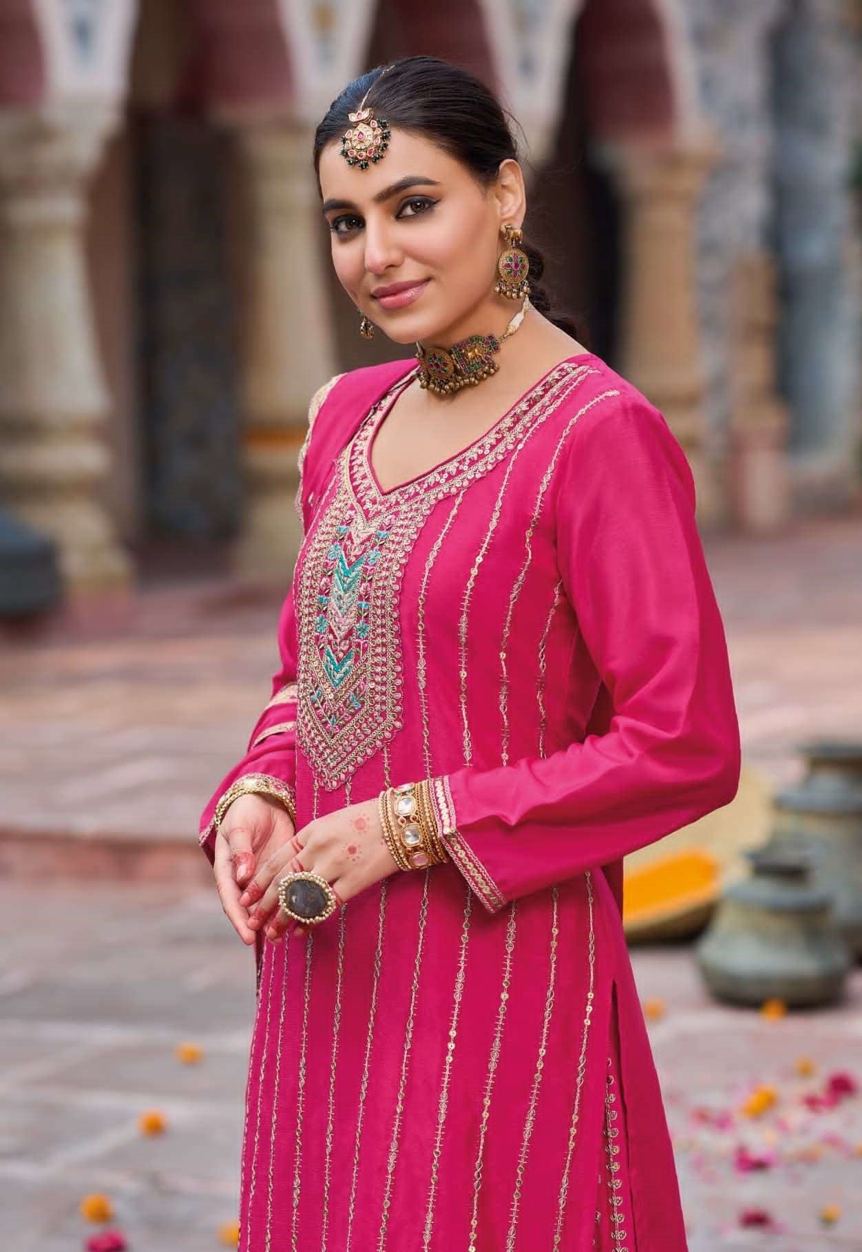 Aarshi Fashions Dark Pink Palazzo Wedding Suit