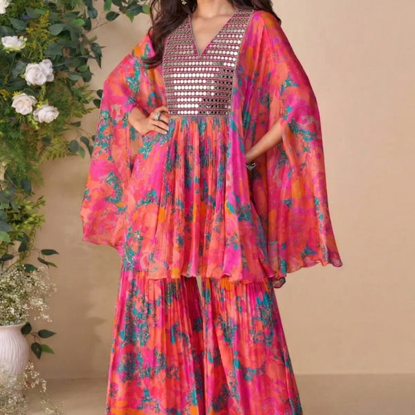 Vegaa Fashion Multicolor A Real Mirraw Chinon Silk Sharara Suit - Dista