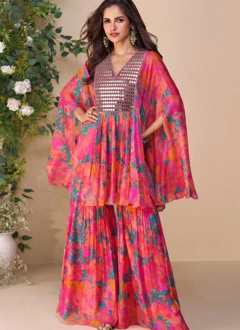 Vegaa Fashion Multicolor A Real Mirraw Chinon Silk Sharara Suit - Dista