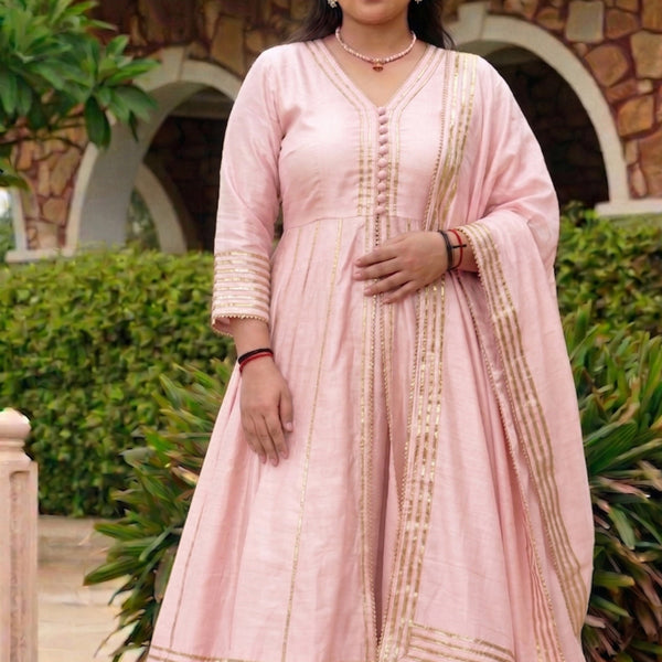 Vegaa Fashion Baby-Pink Gota Cotton Silk Palazzo Suit - Dista