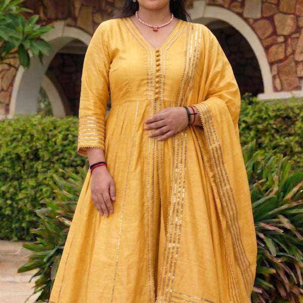 Vegaa Fashion Light-Yellow Gota Cotton Silk Palazzo Suit - Dista