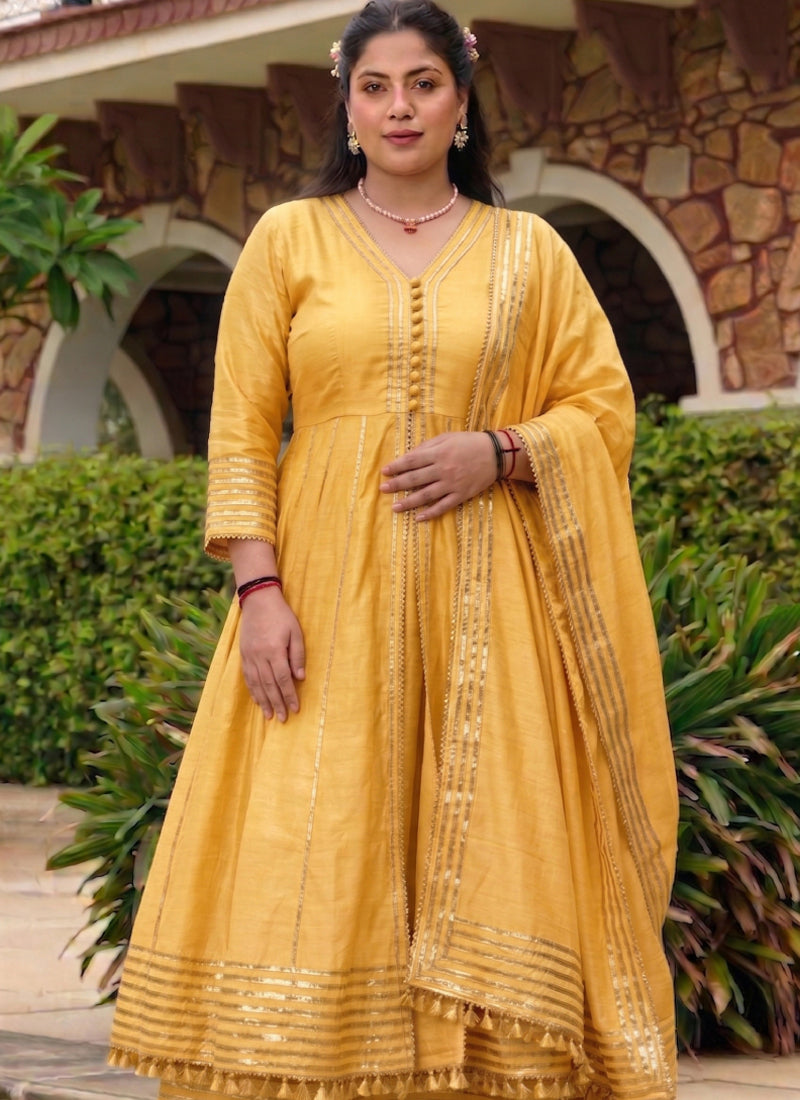 Vegaa Fashion Light-Yellow Gota Cotton Silk Palazzo Suit - Dista