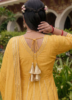 Thumbnail for Vegaa Fashion Light-Yellow Gota Cotton Silk Palazzo Suit - Dista
