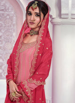 Thumbnail for Vegaa Fashion Peach Zari Chinon Silk Palazzo Suit - Dista