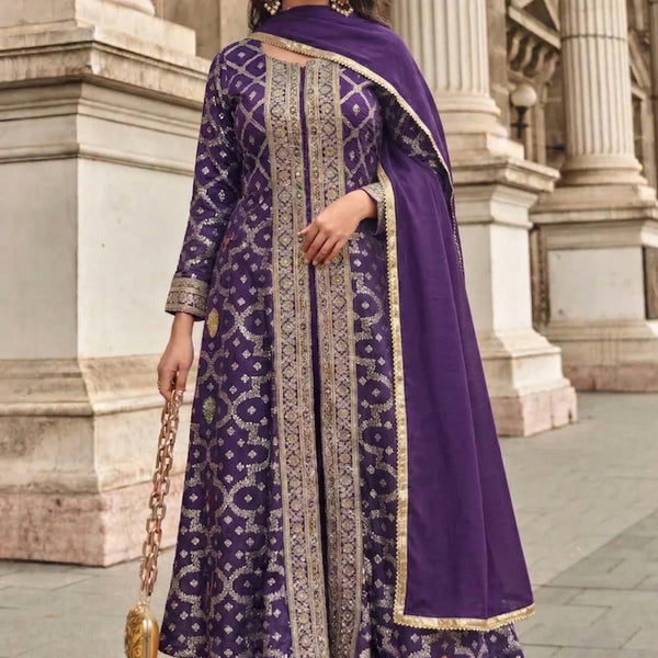 Vegaa Fashion Purple Zari Jacquard Anarkali Suit - Dista