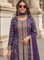 Thumbnail for Vegaa Fashion Purple Zari Jacquard Anarkali Suit - Dista