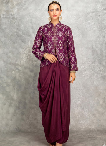 Vegaa Fashion Wine Brocade Georgette Anarkali Suit - Dista
