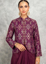 Thumbnail for Vegaa Fashion Wine Brocade Georgette Anarkali Suit - Dista