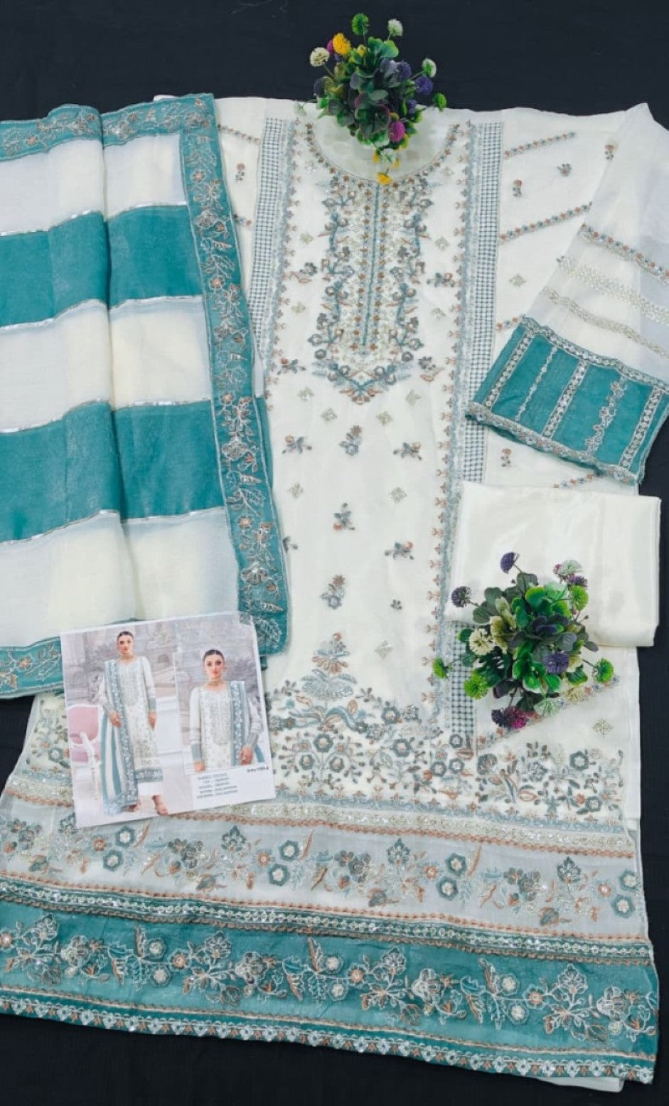 Anaita White Silk Suit with Embroidery & Khatli Work - Distacart