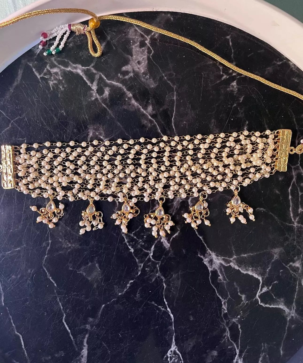 Jewel City Exquisite Gold-Plated Pearl Choker Necklace Set - Traditional Indian Bridal Jewelry Hanging Pearls