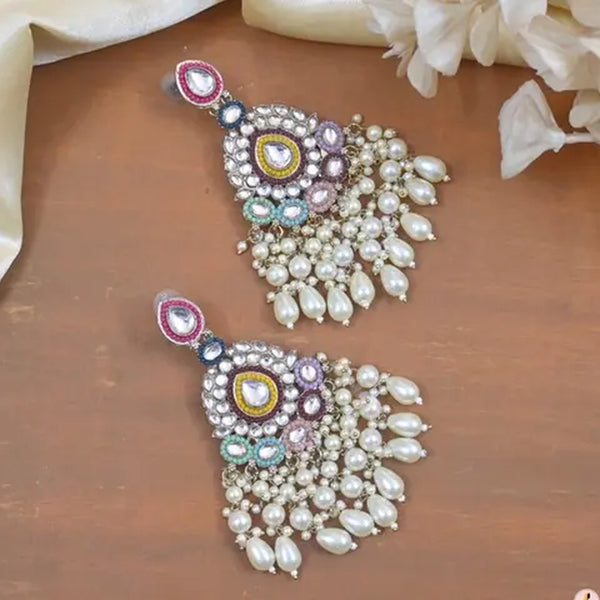 Jewel City Handcrafted Multicolor Kundan Pearl Chandbali Earrings | Traditional Ethnic Gold-Plated Indian Jewelry - Distacart
