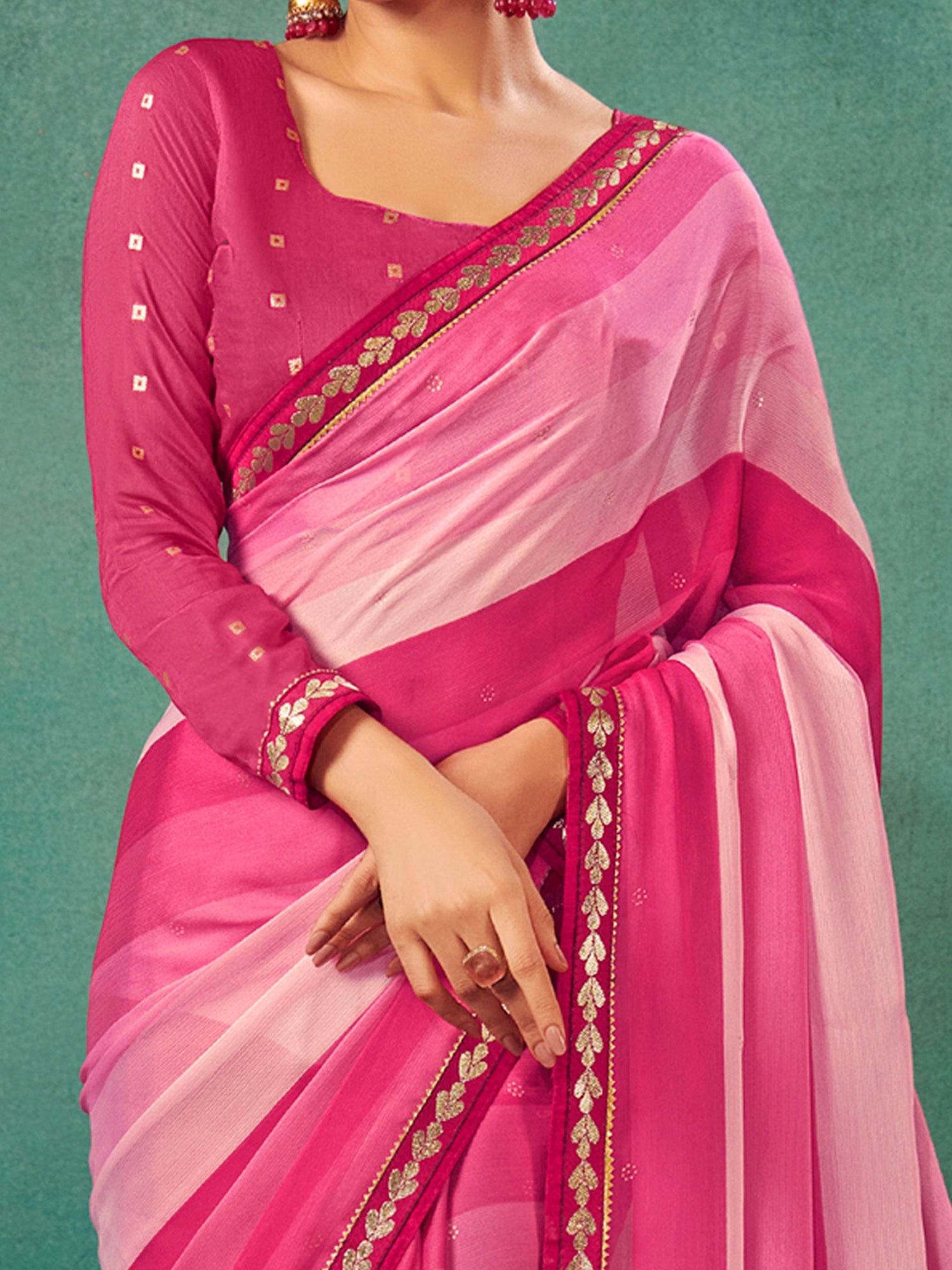 NOZ2TOZ Women's Chiffon Pink Embellished Designer Saree With Blouse Piece - Distacart