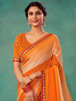 Thumbnail for NOZ2TOZ Women's Chiffon Orange Embellished Designer Saree With Blouse Piece - Distacart