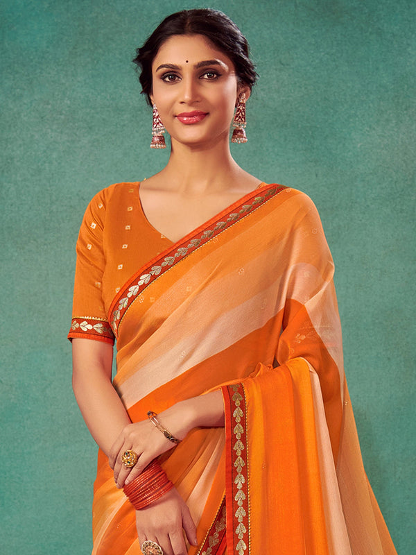 NOZ2TOZ Women's Chiffon Orange Embellished Designer Saree With Blouse Piece - Distacart