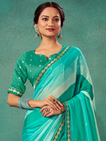 Thumbnail for NOZ2TOZ Women's Chiffon Teal blue Embellished Designer Saree With Blouse Piece - Distacart