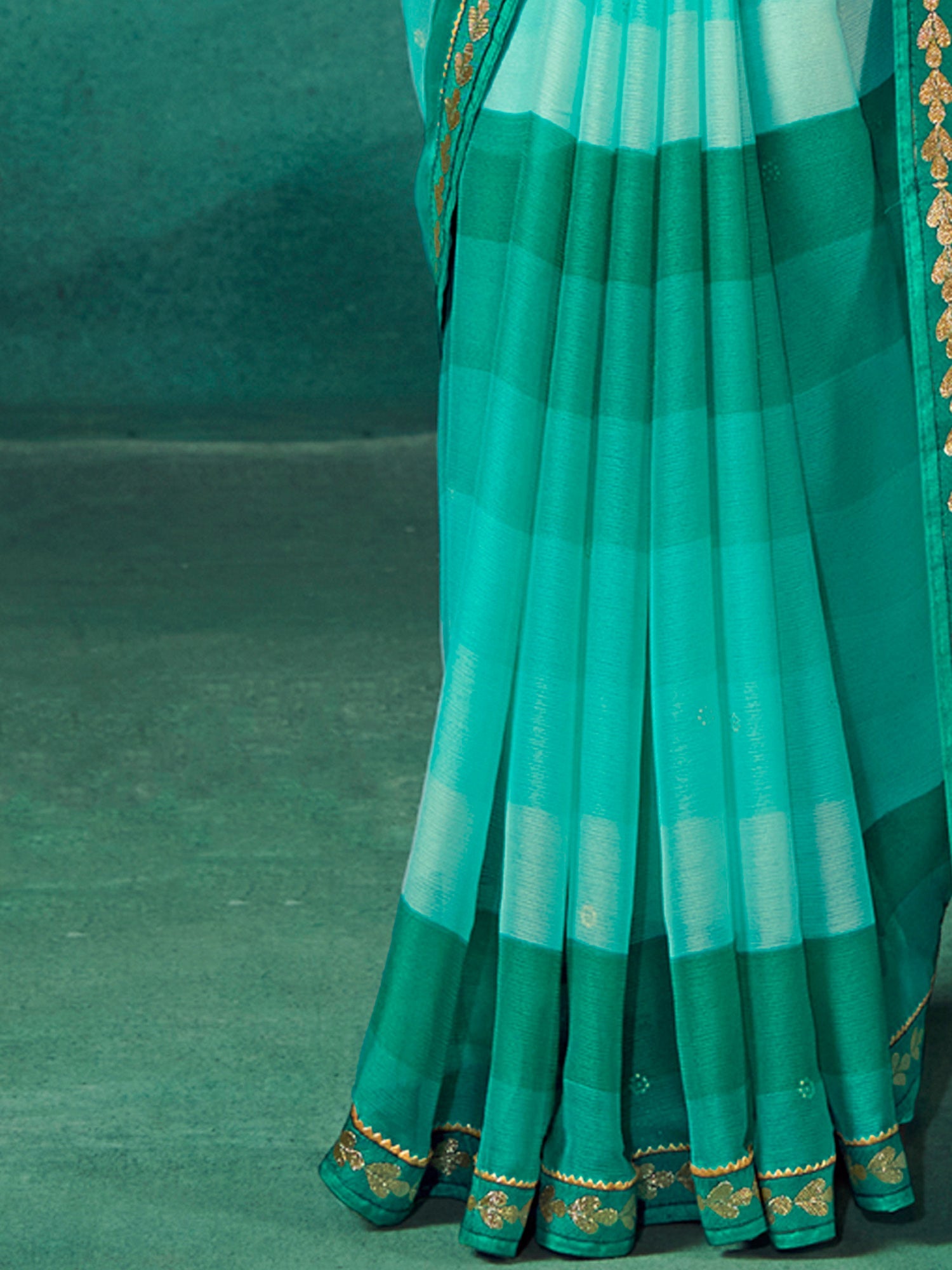 NOZ2TOZ Women's Chiffon Teal blue Embellished Designer Saree With Blouse Piece - Distacart