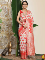 Thumbnail for Astita Linen Cotton Red & White Saree