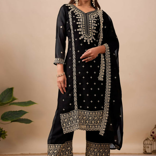 Teeya Creation Black Color Faux Georgette Embroidery Work Wedding Wear Sharara - Distacart