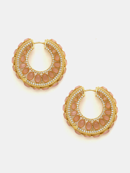 Ruby Raang Gold Polished Peach Round Kundan Loops - Dista
