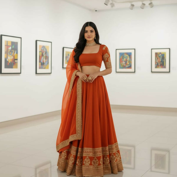 Lehenga Mart Designer Indian Wedding Lehenga Choli-Rusty Orange - Distacart
