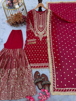 Thumbnail for SIE Designer Party Wear Look Heavy Faux Georgette Top Palazzo & Dupatta Set - Rani