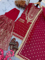 Thumbnail for SIE Designer Party Wear Look Heavy Faux Georgette Top Palazzo & Dupatta Set - Rani