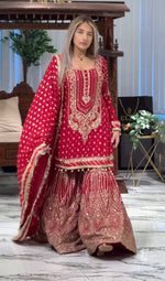Thumbnail for SIE Designer Party Wear Look Heavy Faux Georgette Top Palazzo & Dupatta Set - Rani