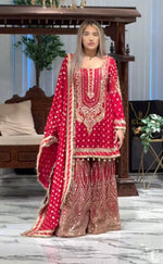 Thumbnail for SIE Designer Party Wear Look Heavy Faux Georgette Top Palazzo & Dupatta Set - Rani