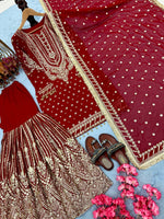 Thumbnail for SIE Designer Party Wear Look Heavy Faux Georgette Top Palazzo & Dupatta Set - Red